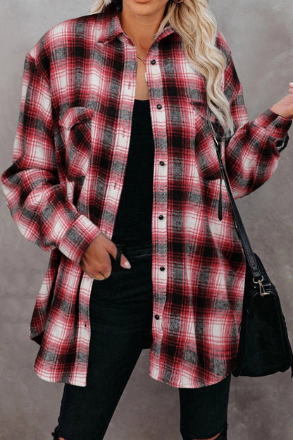 Full Size Plaid Collared Neck Long Sleeve Shirt