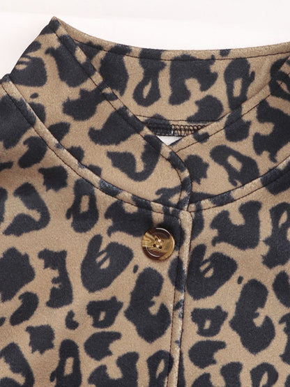 Perfee Leopard Button Up Long Sleeve Jacket