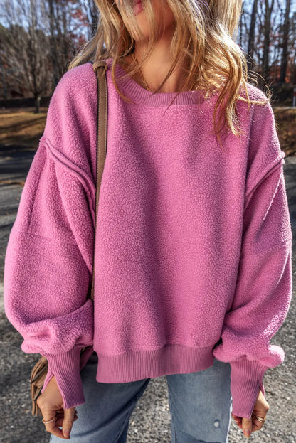 Slit Round Neck Long Sleeve Sweatshirt