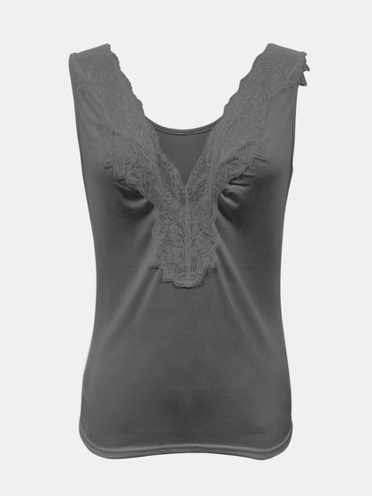 Full Size Lace Detail V-Neck Tank