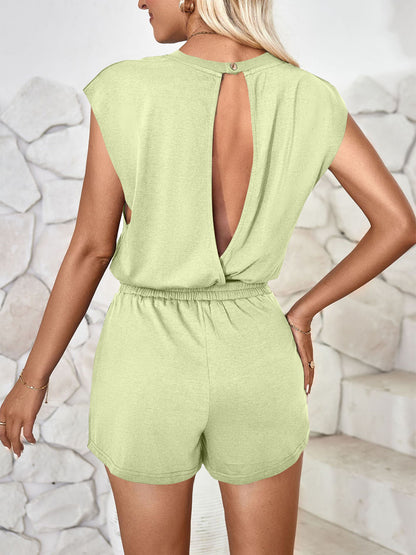 Cutout Round Neck Cap Sleeve Romper