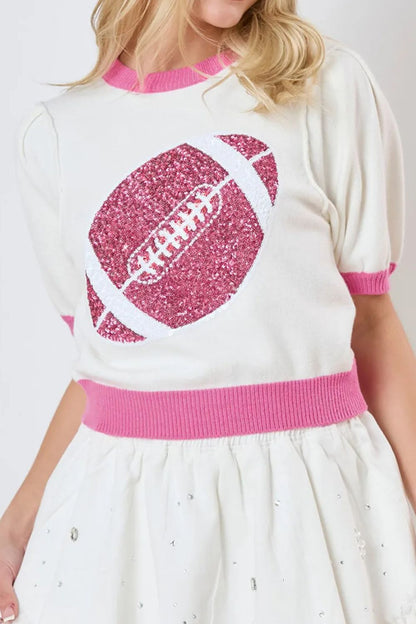 Sequin Football Round Neck Short Sleeve Top