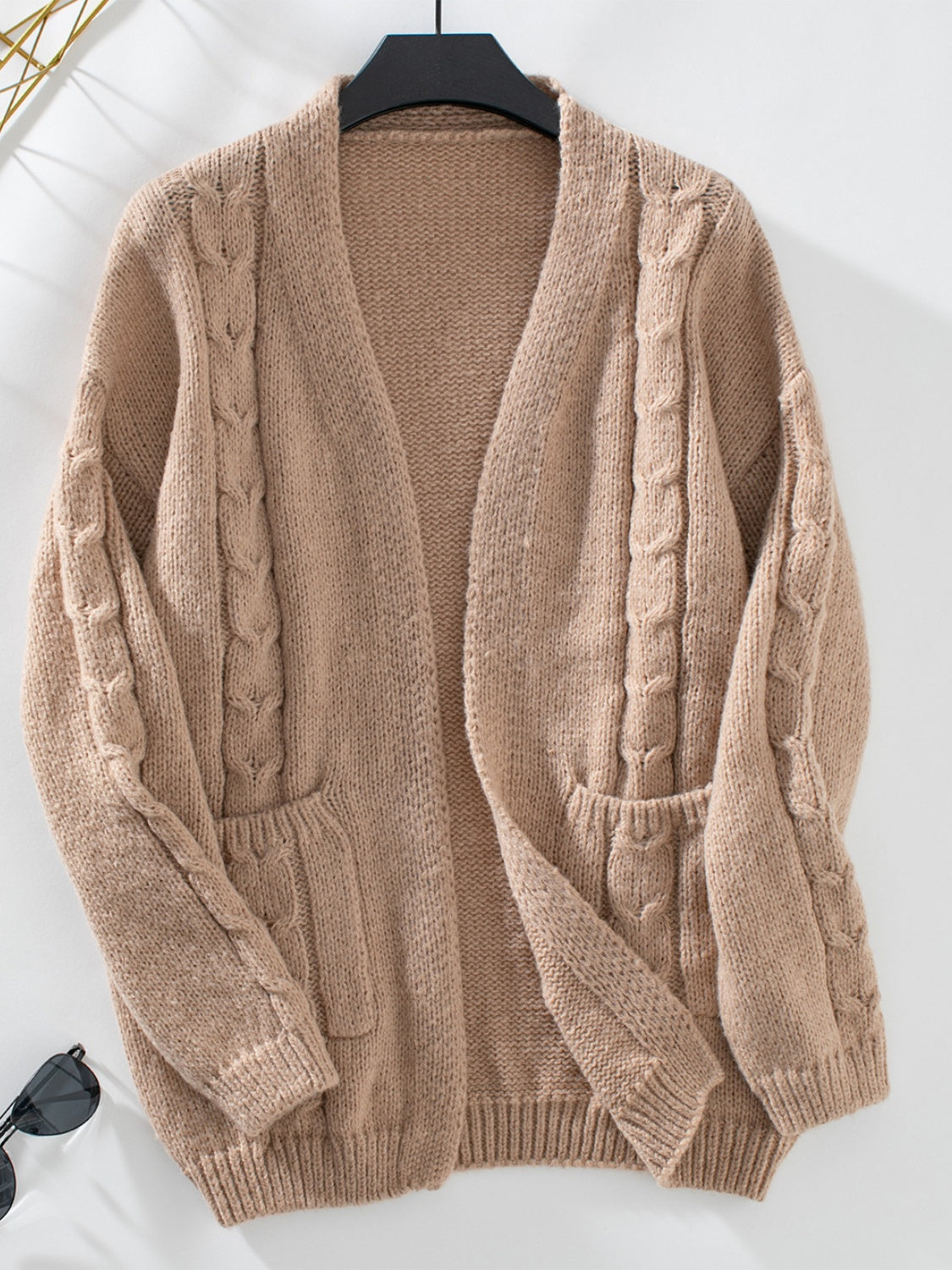 Cable-Knit Open Front Long Sleeve Cardigan