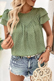 Printed Round Neck Puff Sleeve Blouse