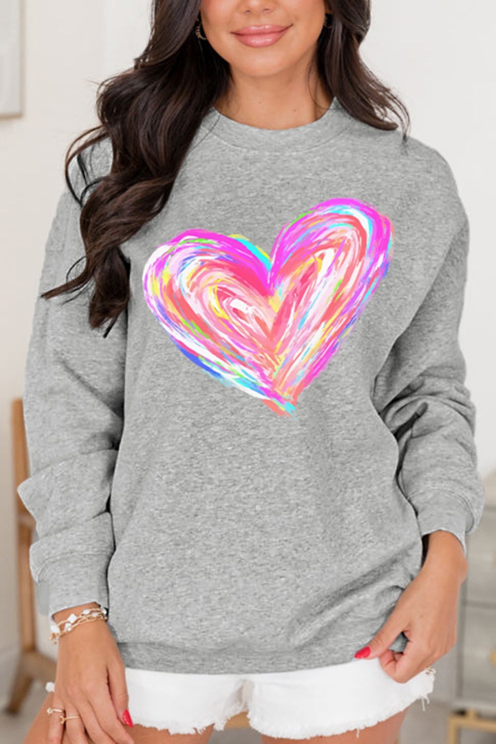 Valentine’s Day Heart Round Neck Drop Shoulder Sweatshirt