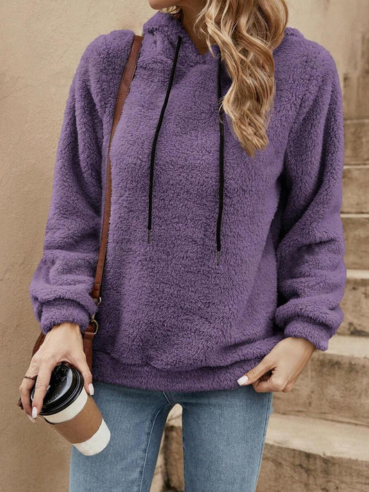 Drawstring Long Sleeve Fuzzy Hoodie