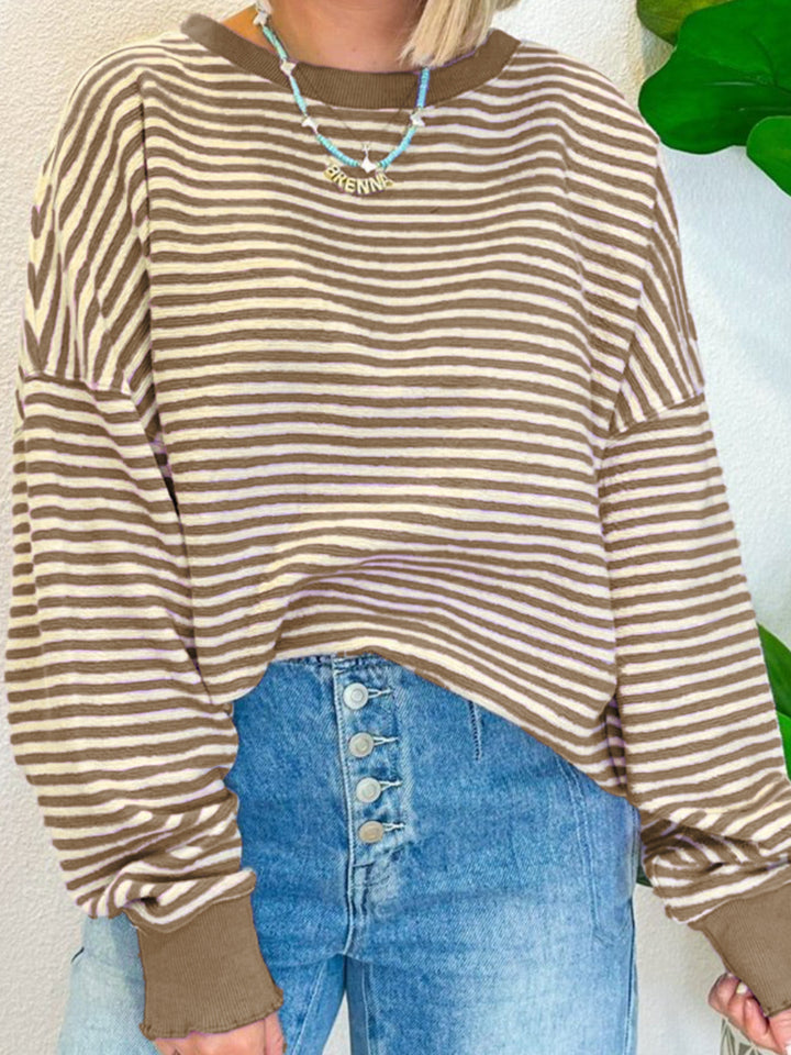 Striped Round Neck Long Sleeve Sweatshirt