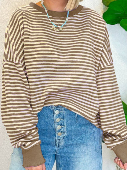 Striped Round Neck Long Sleeve Sweatshirt