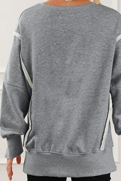 Exposed Seam High-Low Long Sleeve Sweatshirt