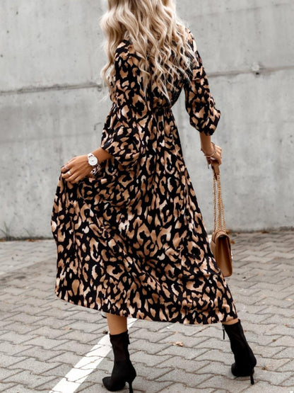 Slit Printed Surplice Long Sleeve Dress