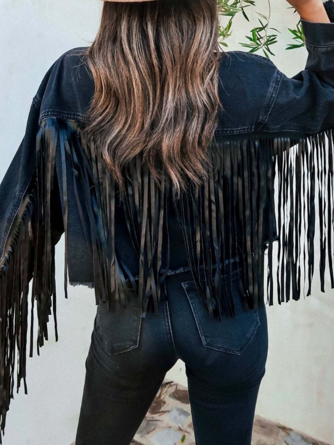 Fringe Button Up Long Sleeve Denim Jacket