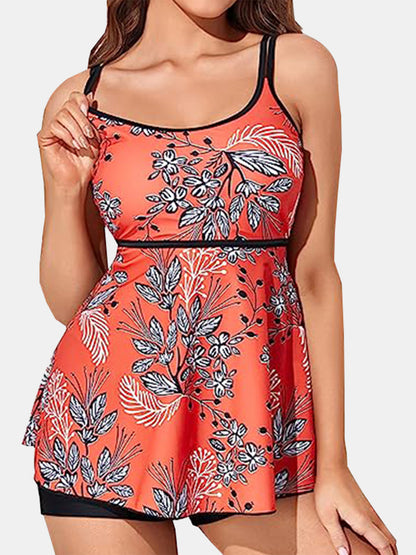 Printed Scoop Neck Two-Piece Swim Set