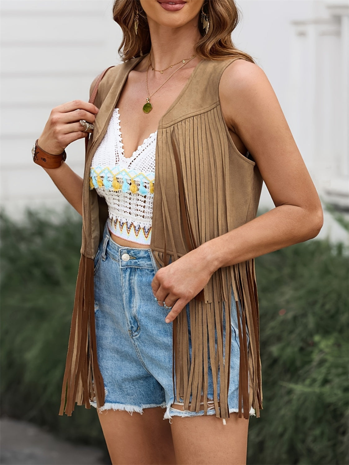 Fringe Open Front Vest Coat