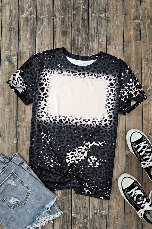 Leopard Round Neck Short Sleeve T-Shirt