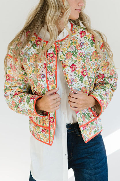 Floral Button Up Long Sleeve Winter Coat