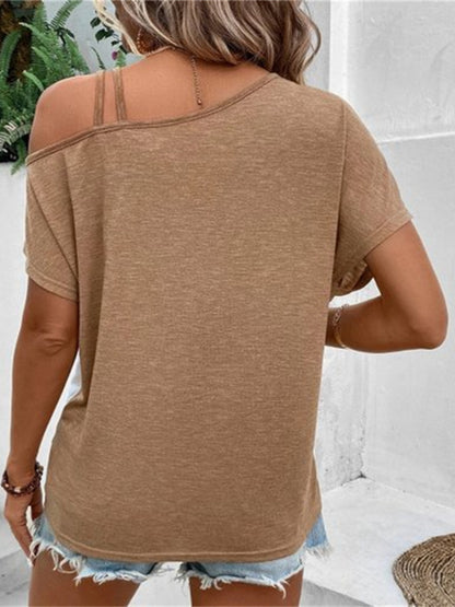 Contrast Asymmetrical Neck Short Sleeve T-Shirt