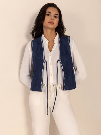 Tied Contrast Trim Vest