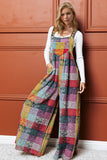 Double Take Full Size Plaid Sleeveless Wide Leg Jumpsuit