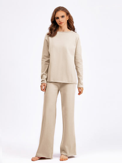 Basic Bae Rolled Round Neck Top and Pants Sweater Set