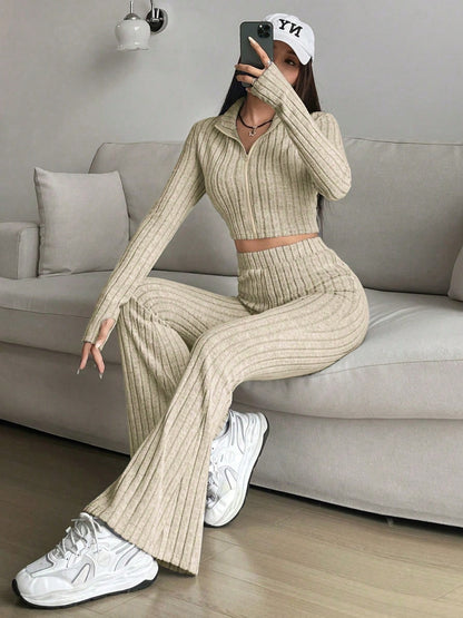 Zip Up Long Sleeve Top and Pants Set