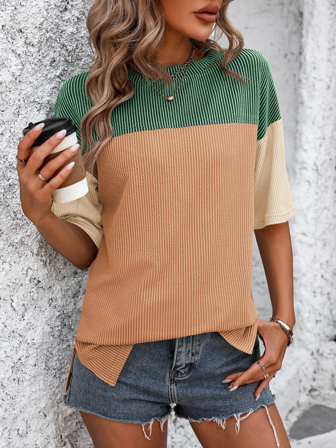 Color Block Round Neck Half Sleeve T-Shirt