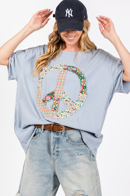 SAGE + FIG Peace Sign Round Neck Half Sleeve T-Shirt