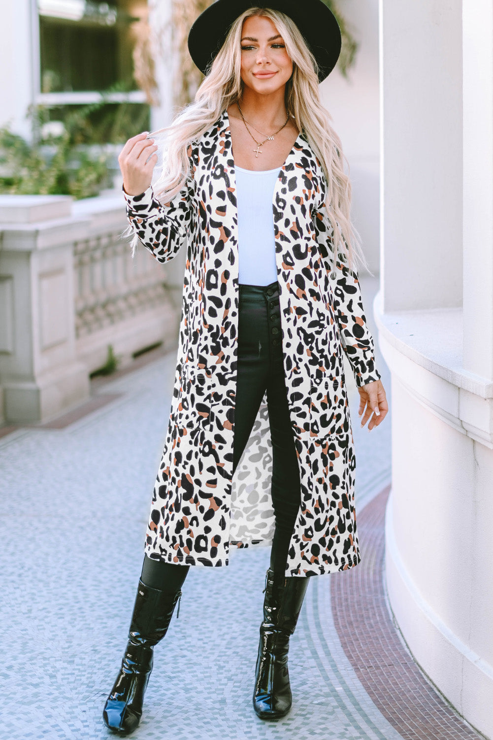 Leopard Open Front Long Sleeve Cover Up