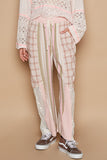 POL Drawstring Plaid Print Lace Straight Pants