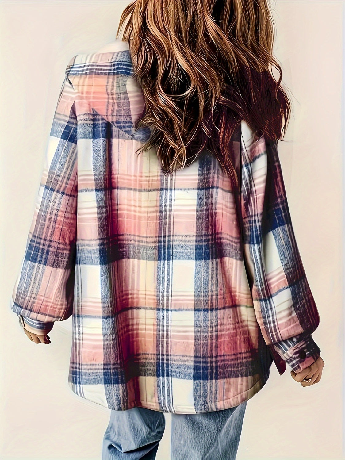 Plaid Snap Down Long Sleeve Hooded Outerwear