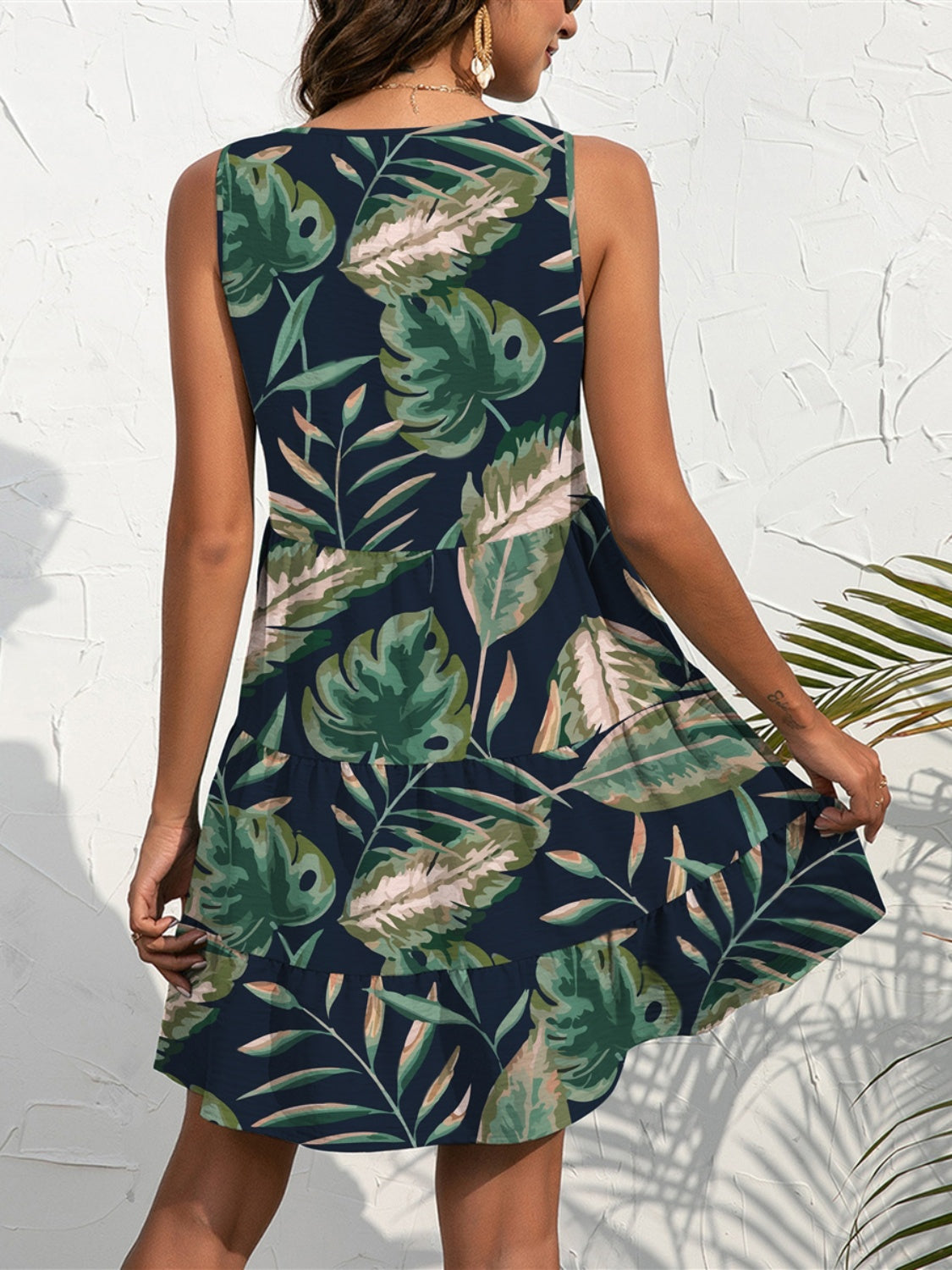 FAM-FAM Printed V-Neck Sleeveless Mini Dress