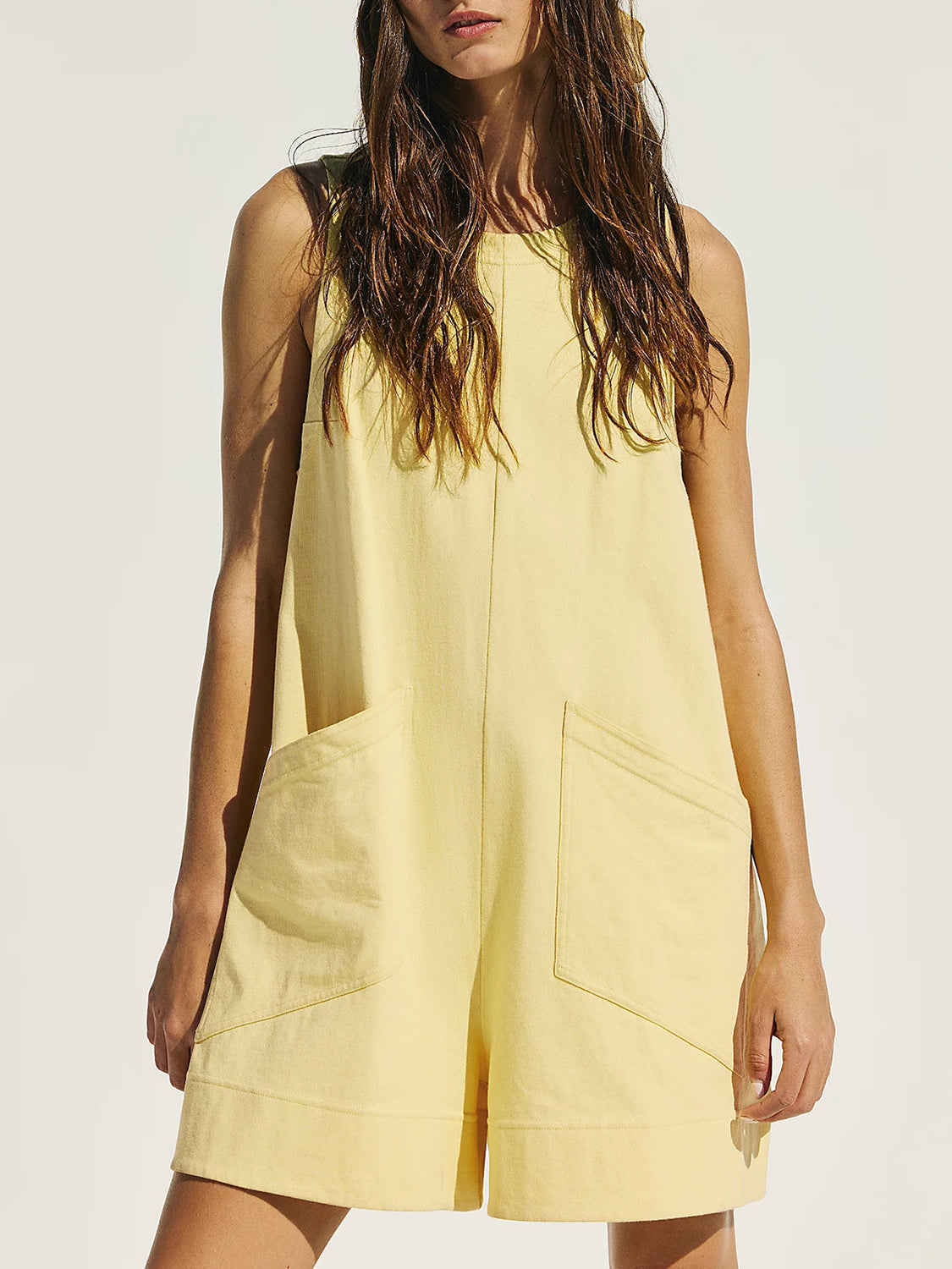 Round Neck Sleeveless Romper with Pockets