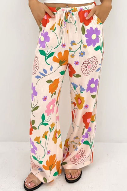 Drawstring Printed Pants with Pockets