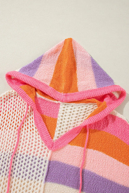 Openwork Color Block Hooded Sweater