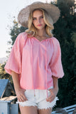 ODDI Full Size Poplin Bubble Sleeve Blouse