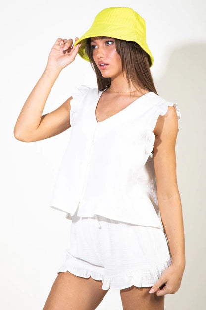 Ruffled V-Neck Cap Sleeve and Shorts Set