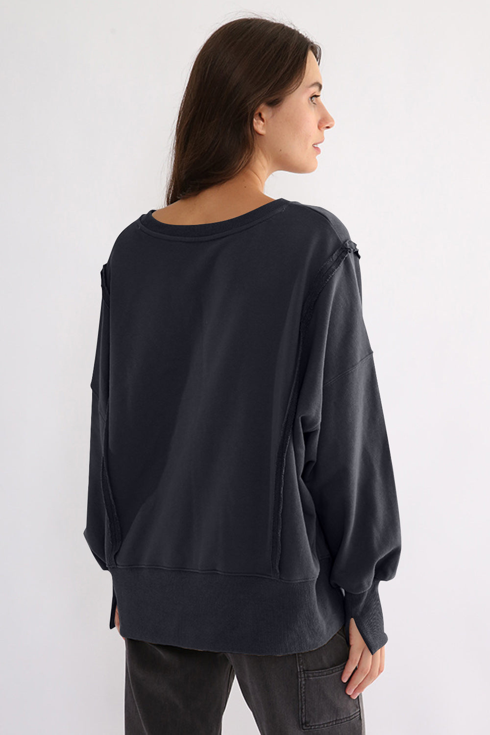 Exposed Seam High-Low Long Sleeve Sweatshirt