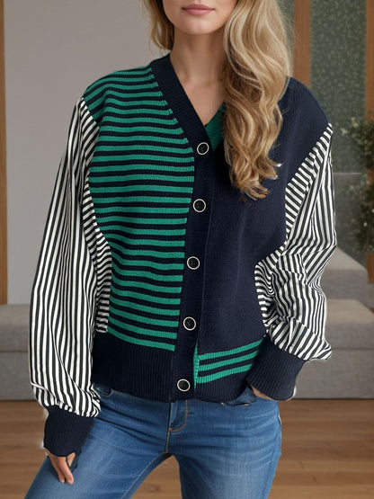 Striped Button Down Long Sleeve Cardigan