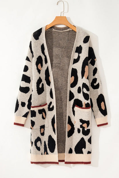 Leopard Open Front Long Sleeve Cardigan