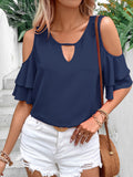 Cold Shoulder Flounce Sleeve Blouse