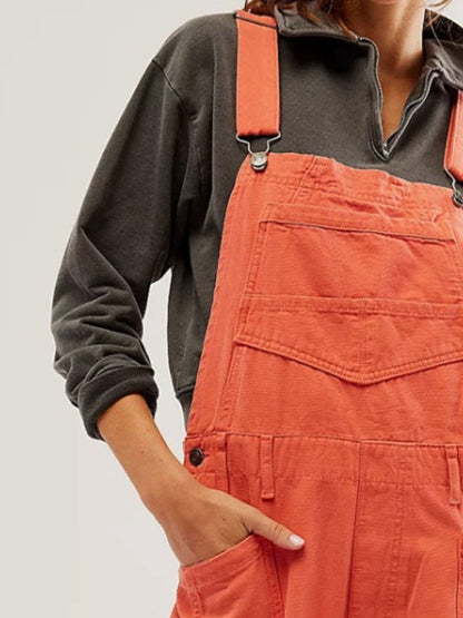 Pocketed Wide Strap Denim Overalls