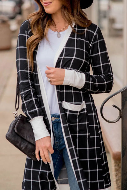 Plaid Open Front Long Sleeve Cover Up