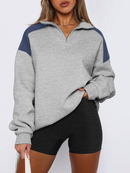 Contrast Quarter Zip Long Sleeve Sweatshirt