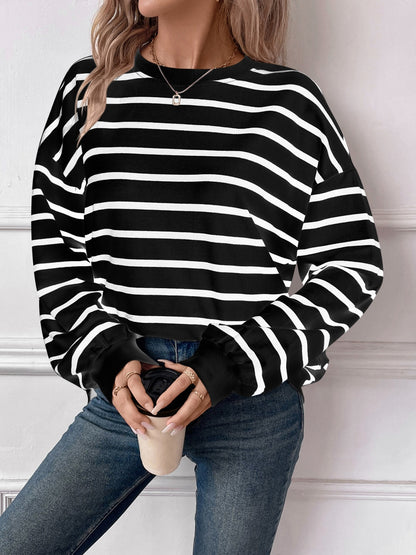 Striped Round Neck Long Sleeve Sweatshirt