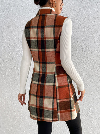 Plaid Button Up Vest Coat