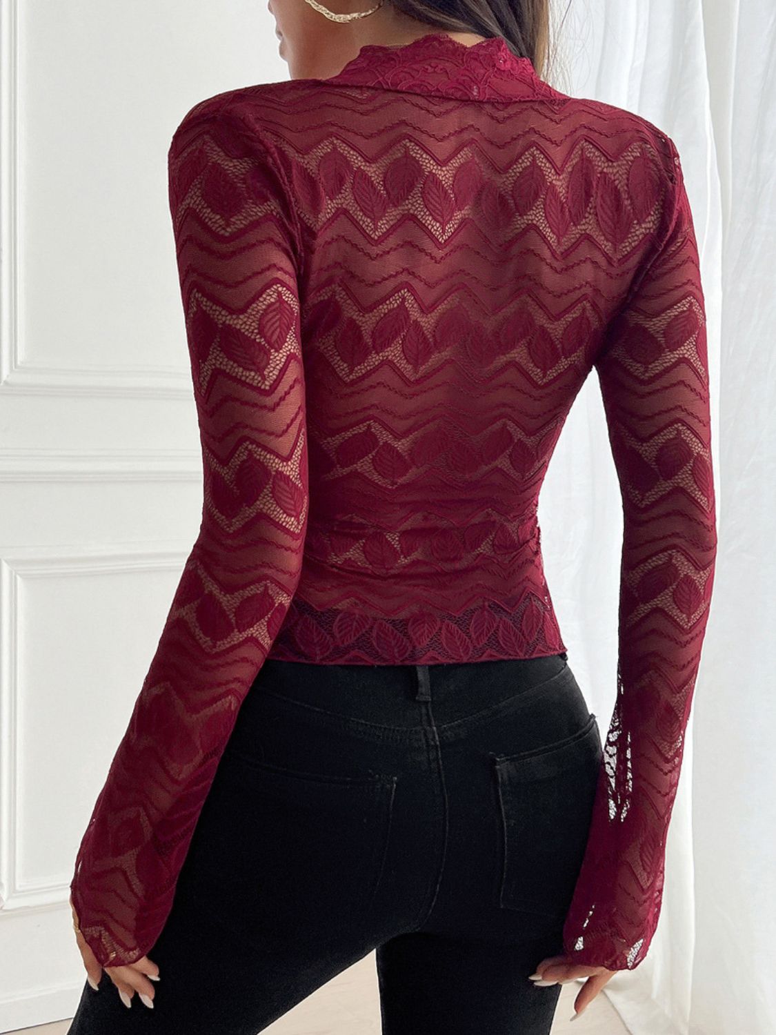 Devine Plunge Long Sleeve Lace Top