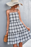 Plaid Tie-Shoulder Tiered Dress