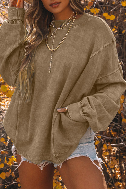 Twisted Plunge Neck Dropped Shoulder Sweatshirt