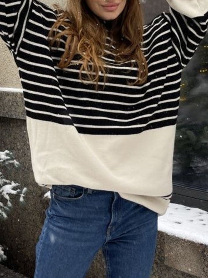 Striped Mock Neck Long Sleeve Sweater