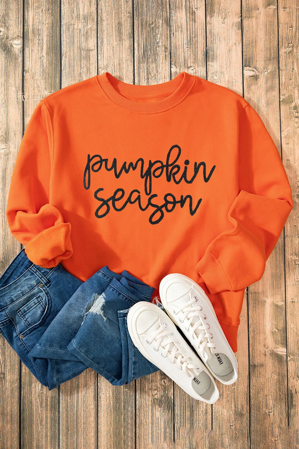 Letter Round Neck Long Sleeve Sweatshirt