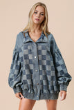 Double Take Checkered Button Up Denim Jacket